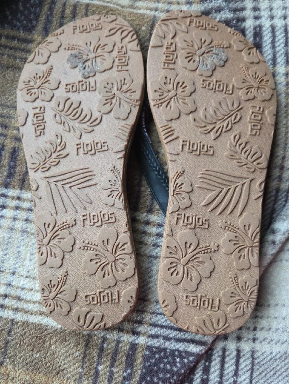 Flojos Tan Footbed Sandals with Multicolor Straps
